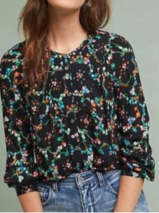 Maeve Tops - Maeve Anthropologie Avignon Black Multicolored Floral Button Down Medium